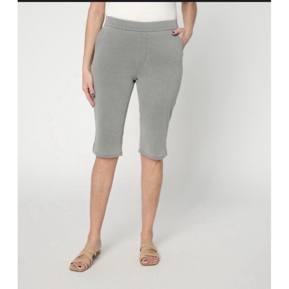 Denim & Co. Regular Comfy Knit Air Slim Leg Bermuda Shorts Grey Wash Sz XL